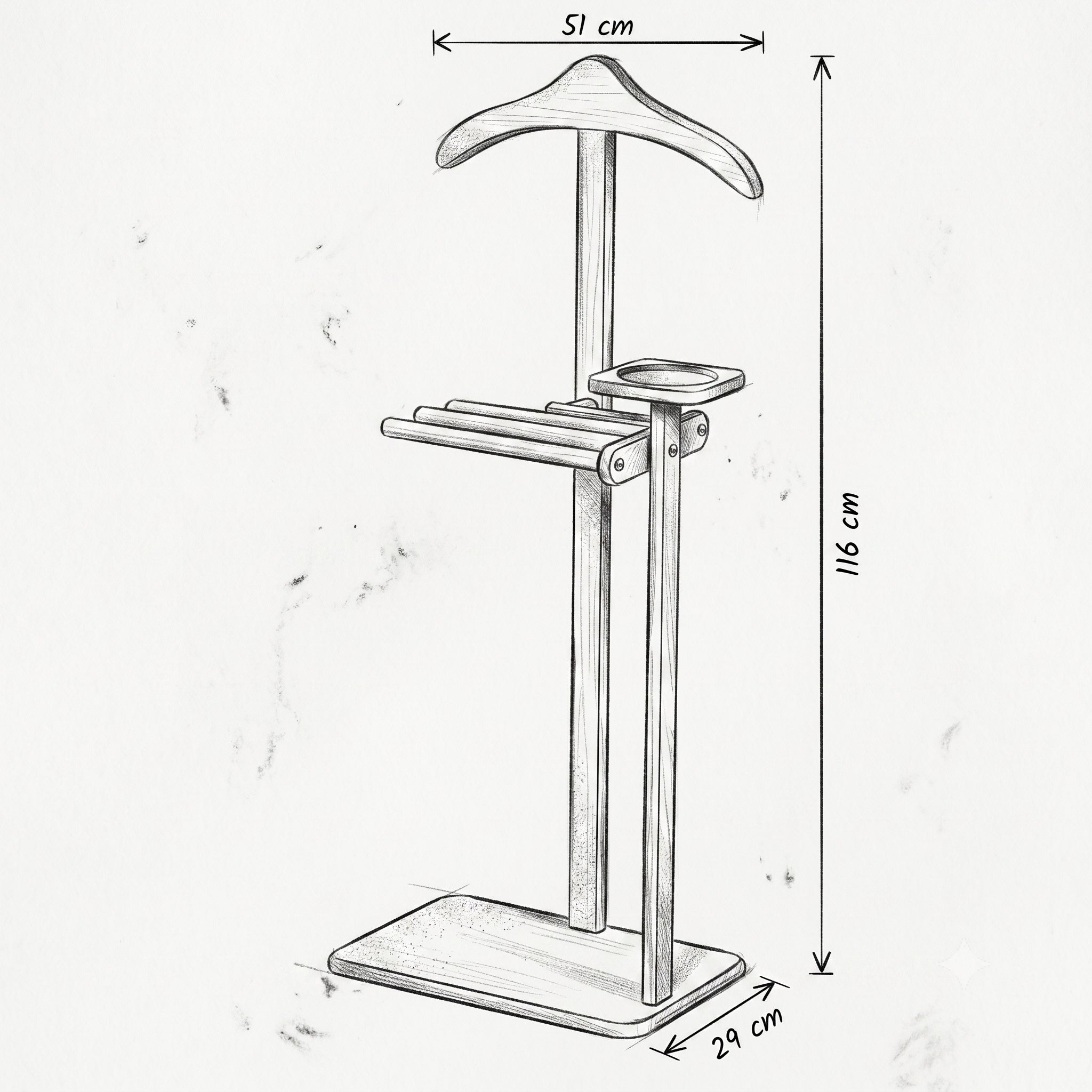 HASAGAC Melfi Walnut Solid Wood Valet Stand | Suit, Trousers, Tie and Accessory Tray