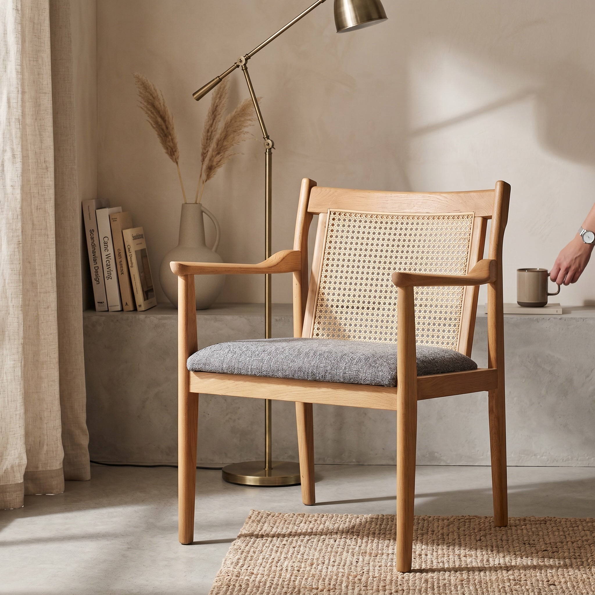 HASAGAÇ Soli Modern Wooden Rattan Armchair - Dining & Study Room