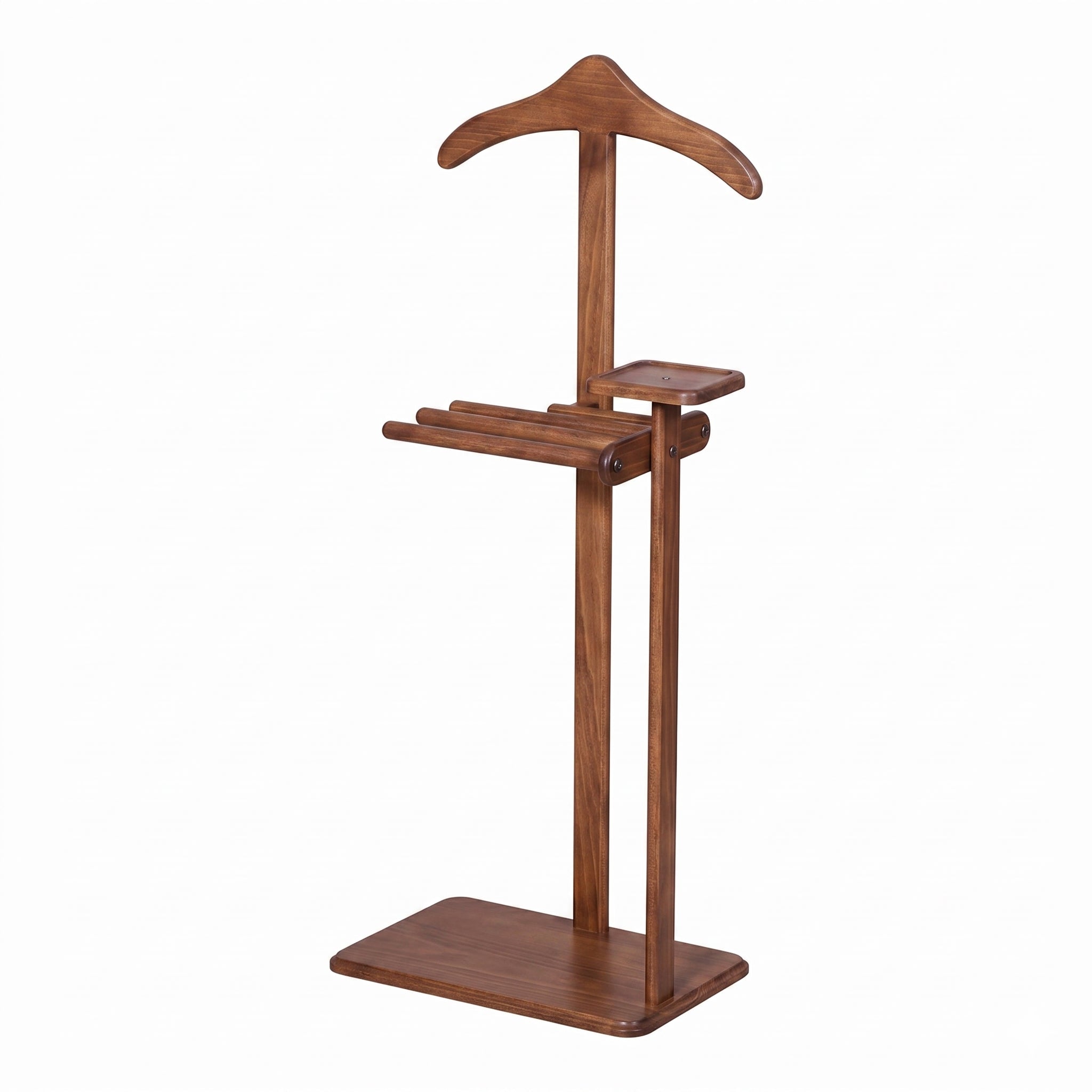 HASAGAÇ Melfi Ceviz Masif Ahşap Valet Stand Dilsiz Uşak Askılık | Takım Elbise, Pantolon, Kravat ve Aksesuar Tepsili