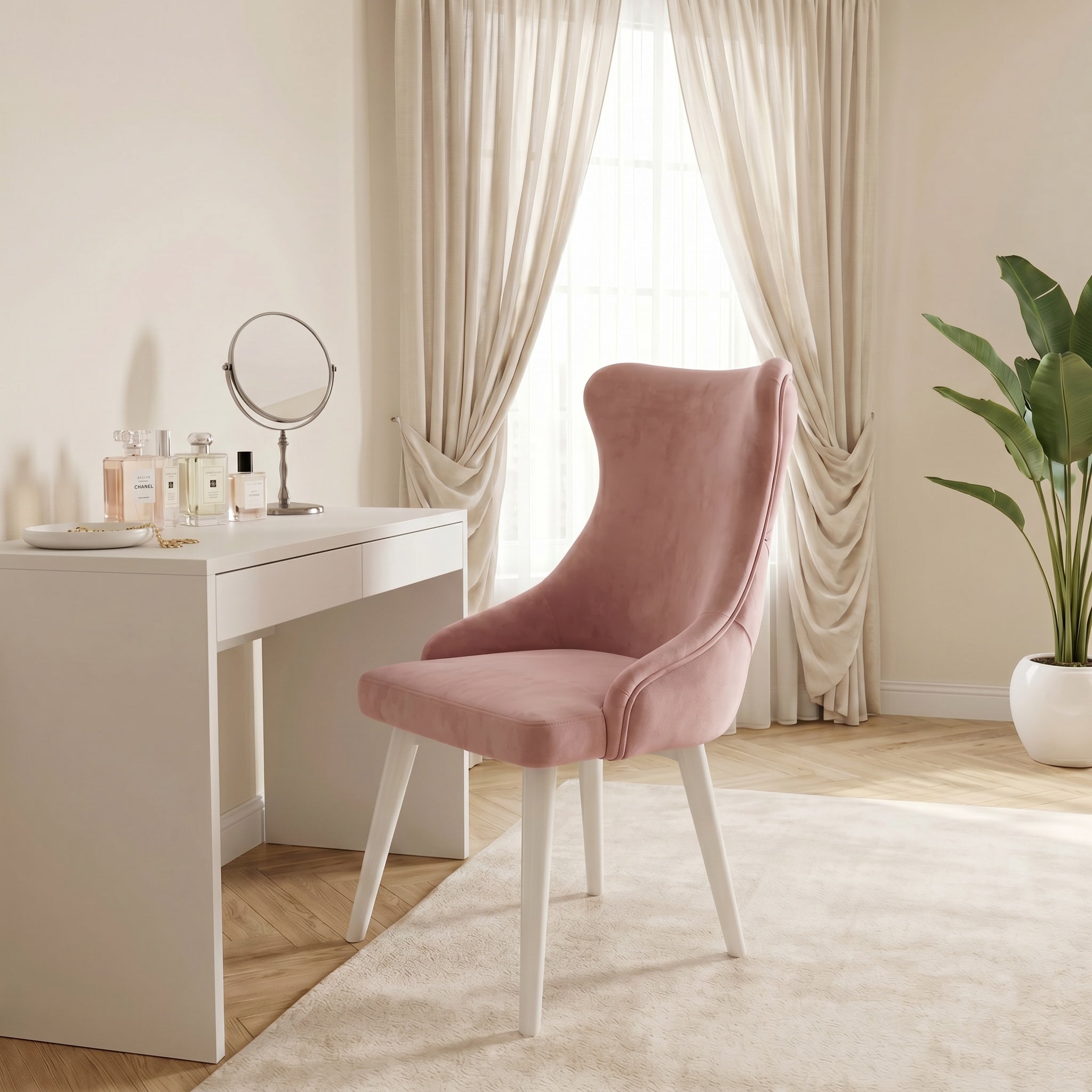 HASAGAÇ Gio Modern Stylish Pink Velvet Chair - For Dining & Dressing Table