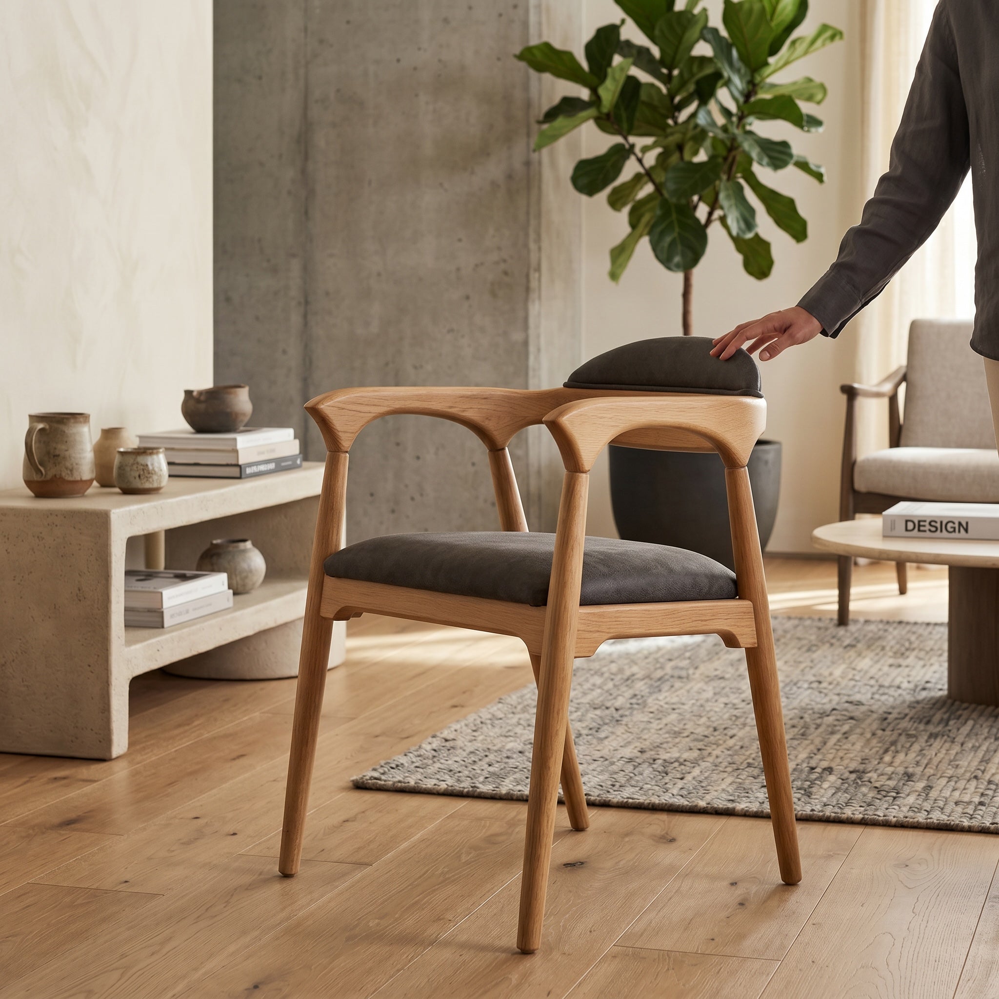 HASAGAÇ Pura Modern Wooden Chair | Comfortable Fabric Seating
