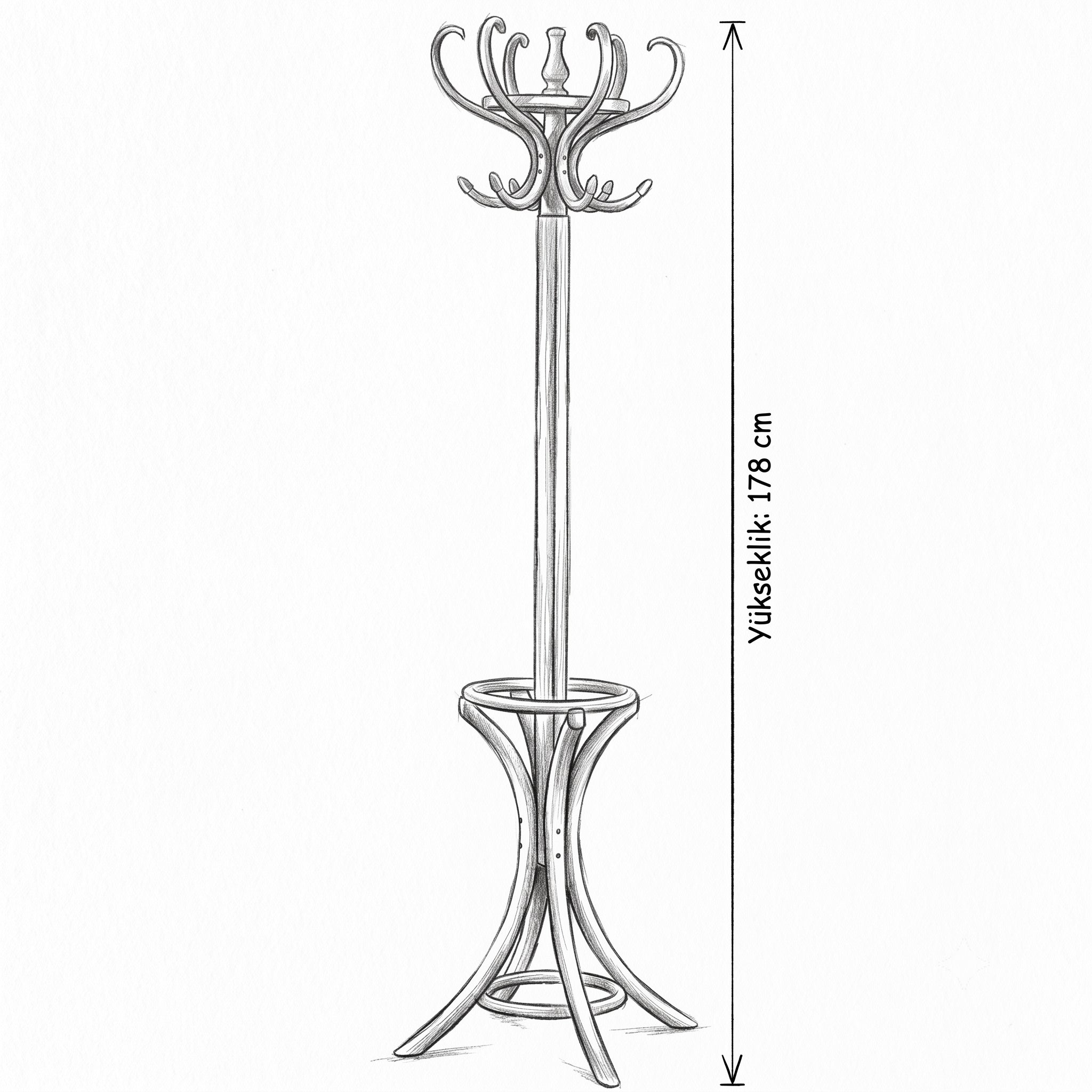 HASAGAÇ Lecce Coat Rack - 8250 Wooden Bent Modern Green Silent Butler Valet Stand 178 cm