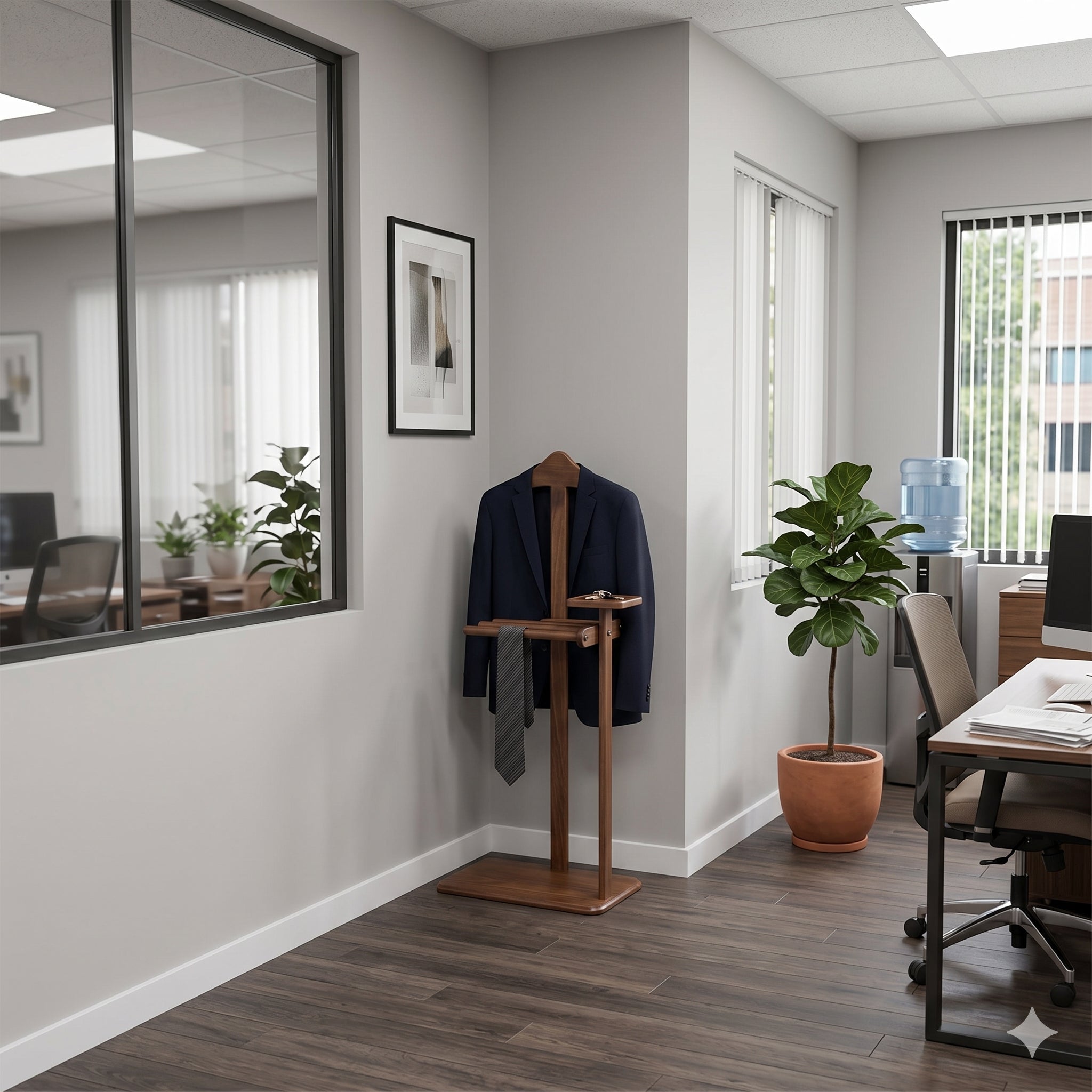HASAGAC Melfi Walnut Solid Wood Valet Stand | Suit, Trousers, Tie and Accessory Tray