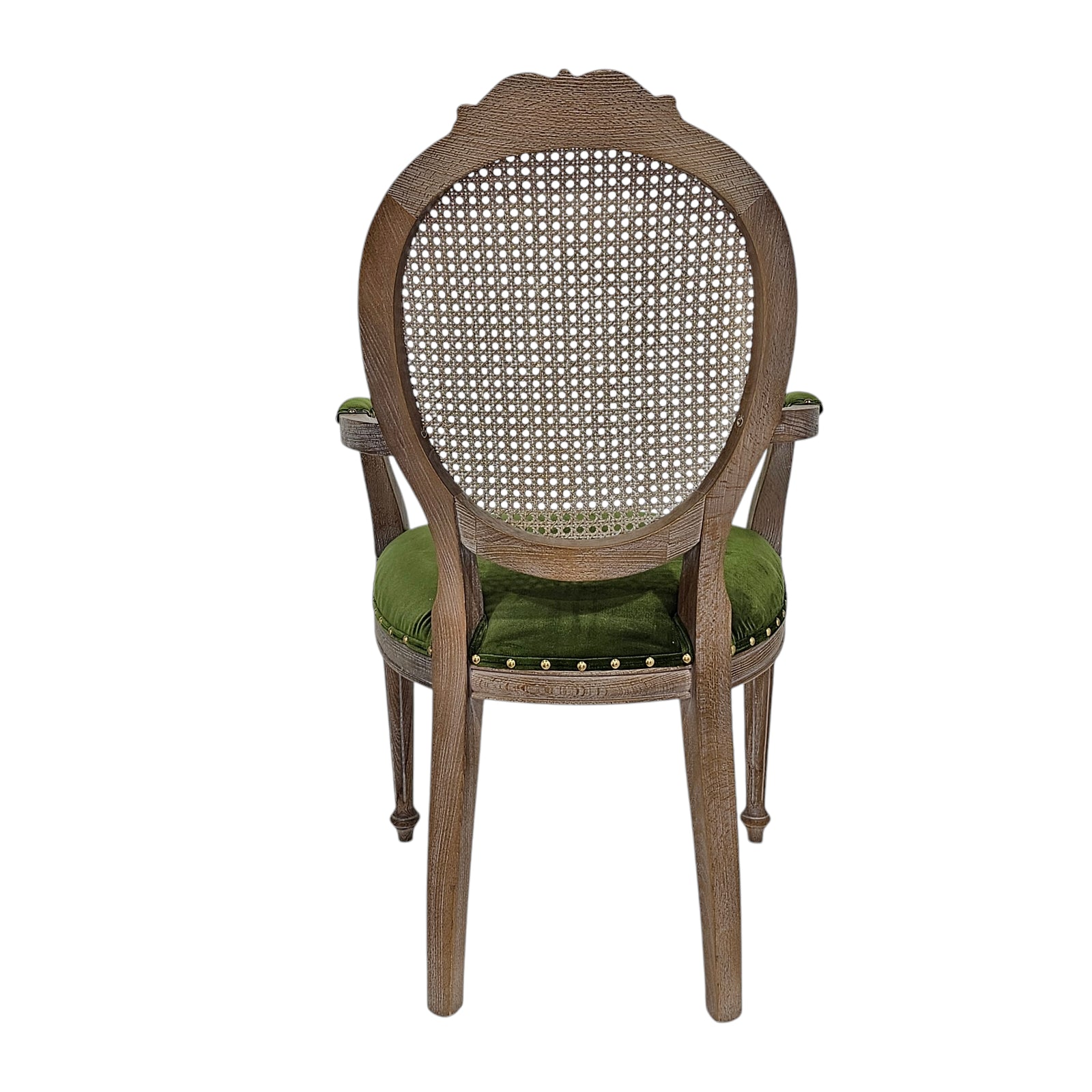 HASAGAÇ Melfi Klasik Yeşil Kadife & Rattan Ahşap Sandalye