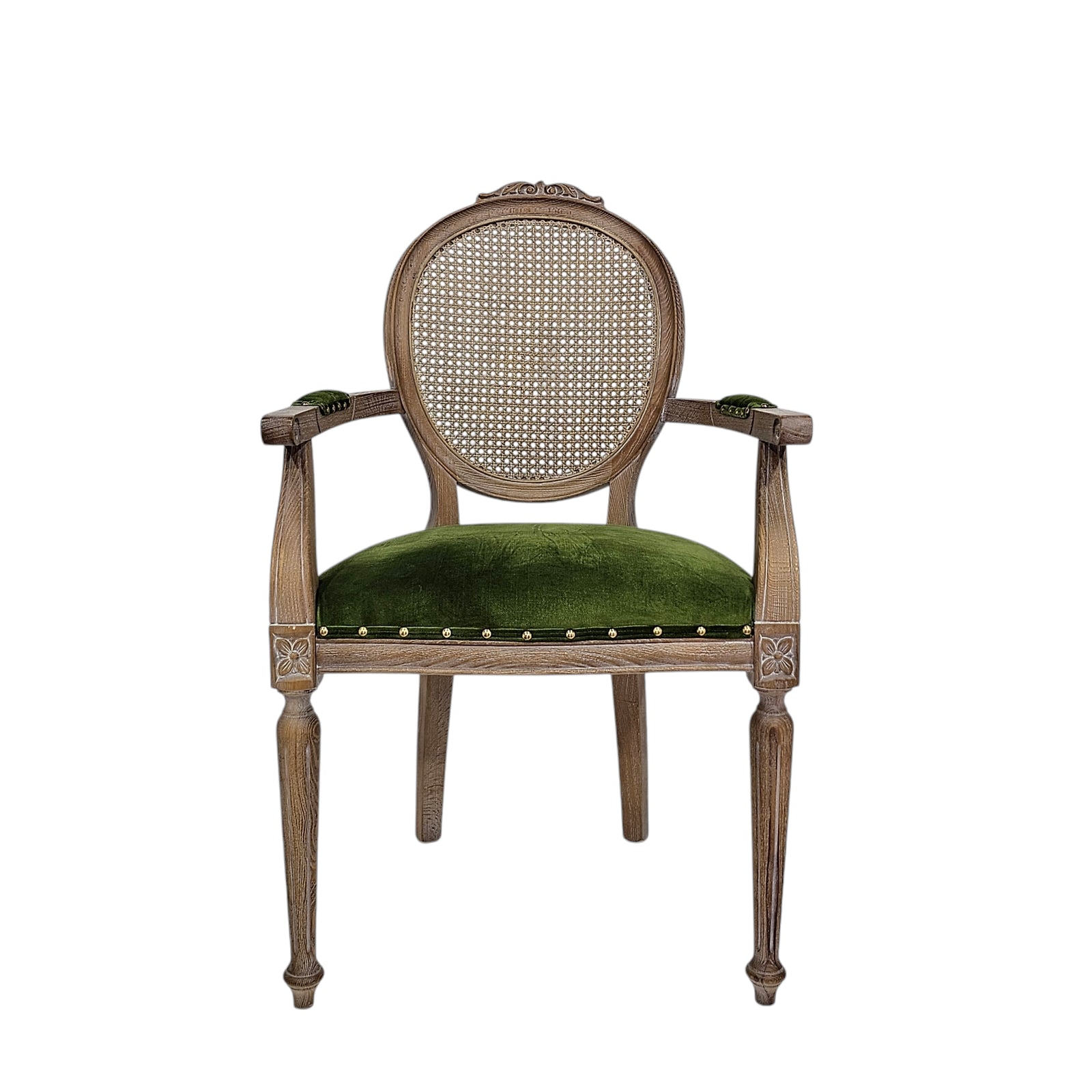 HASAGAÇ Melfi Klasik Yeşil Kadife & Rattan Ahşap Sandalye