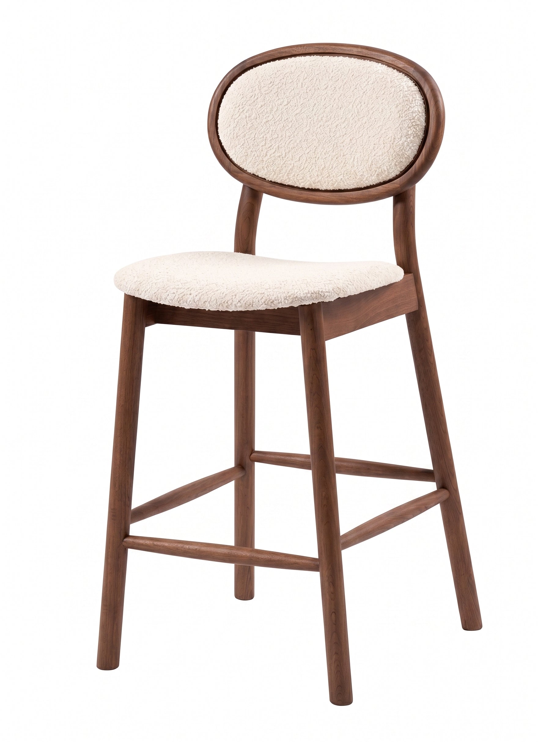 HASAGAÇ Bernalda Ceviz Ahşap Krem Buklet Kumaş Bar Sandalyesi 49x55x110Y cm