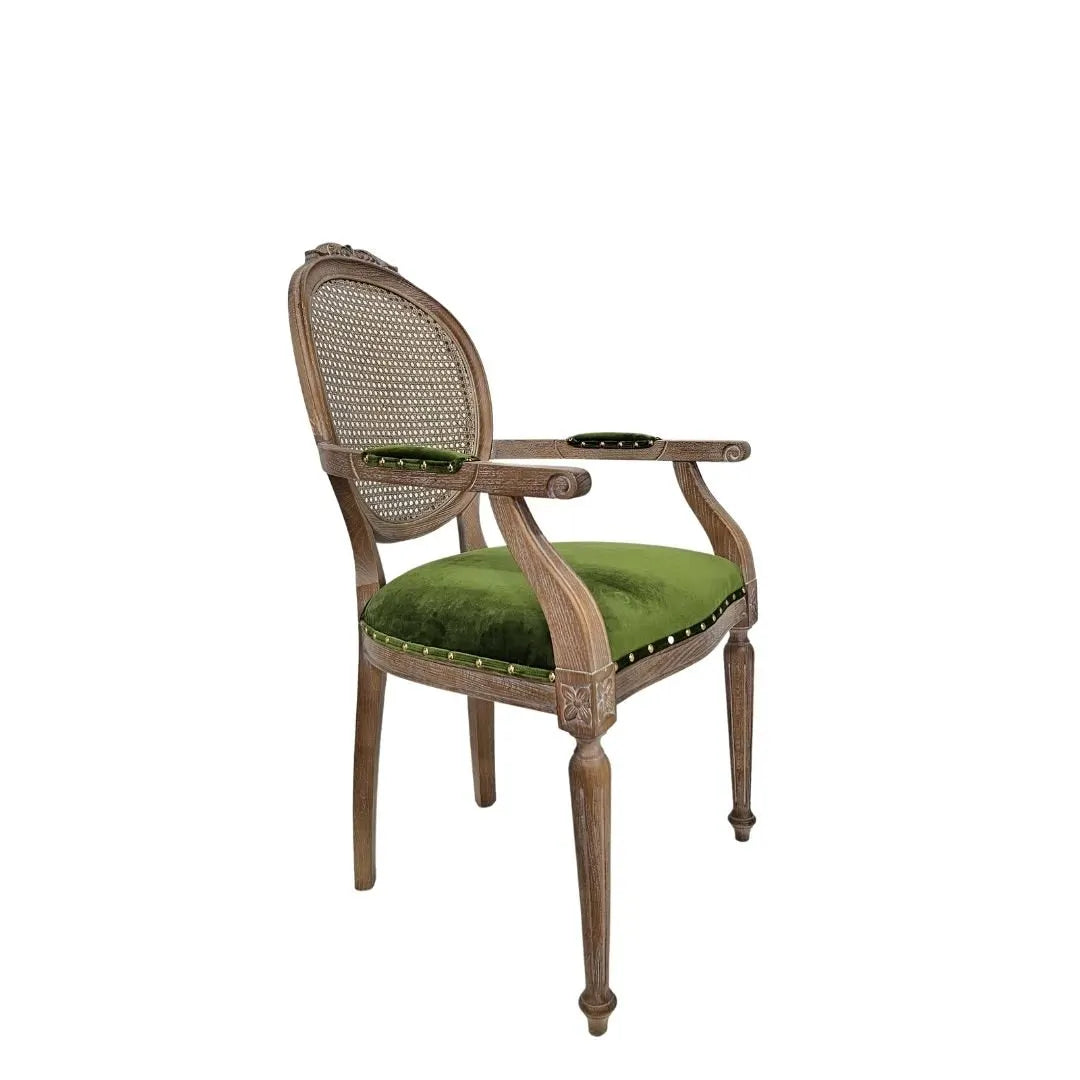 HASAGAÇ Melfi Klasik Yeşil Kadife & Rattan Ahşap Sandalye