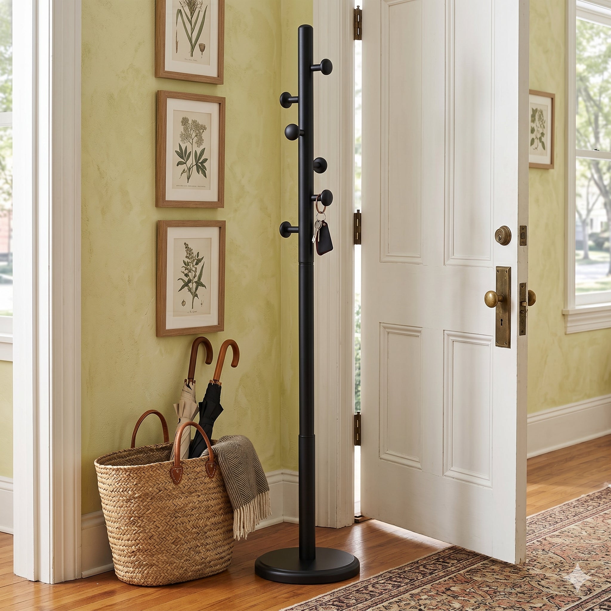 HASAGAÇ Torre Askılık Siyah Ahşap | Modern Tasarım Portmanto Dilsiz Uşak - 178 cm