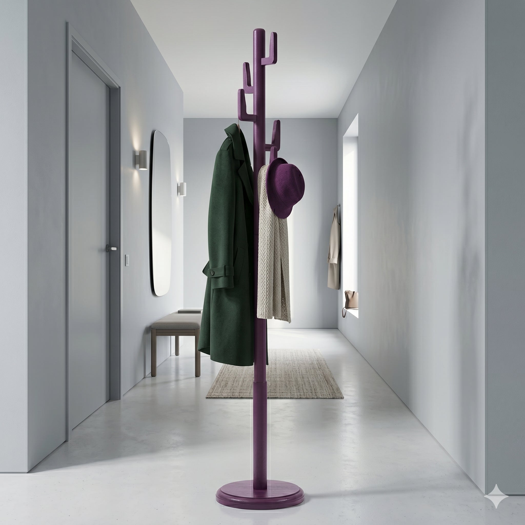 HASAGAÇ Sabino Bordo Ahşap Modern Tasarım Ayaklı Portmanto Askılık Dilsiz Uşak 178 cm