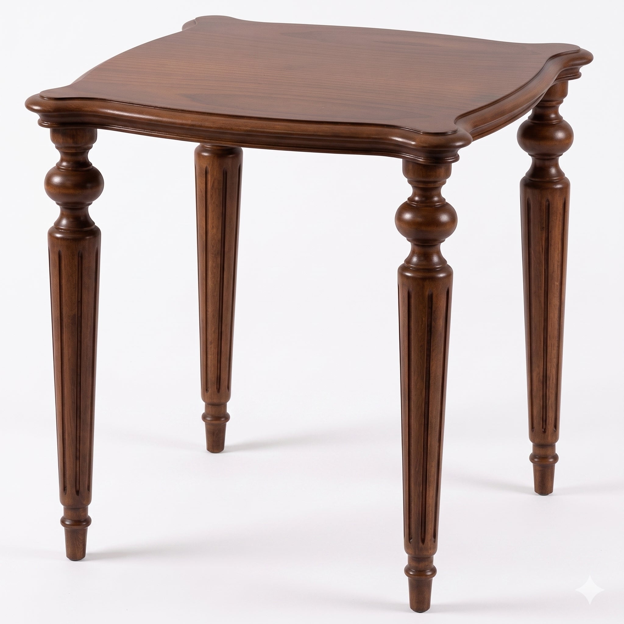 HASAGAÇ Vano Klasik Oymalı Tornalı Masif Ahşap Ceviz Rengi Yan Sehpa 55x55x56 cm
