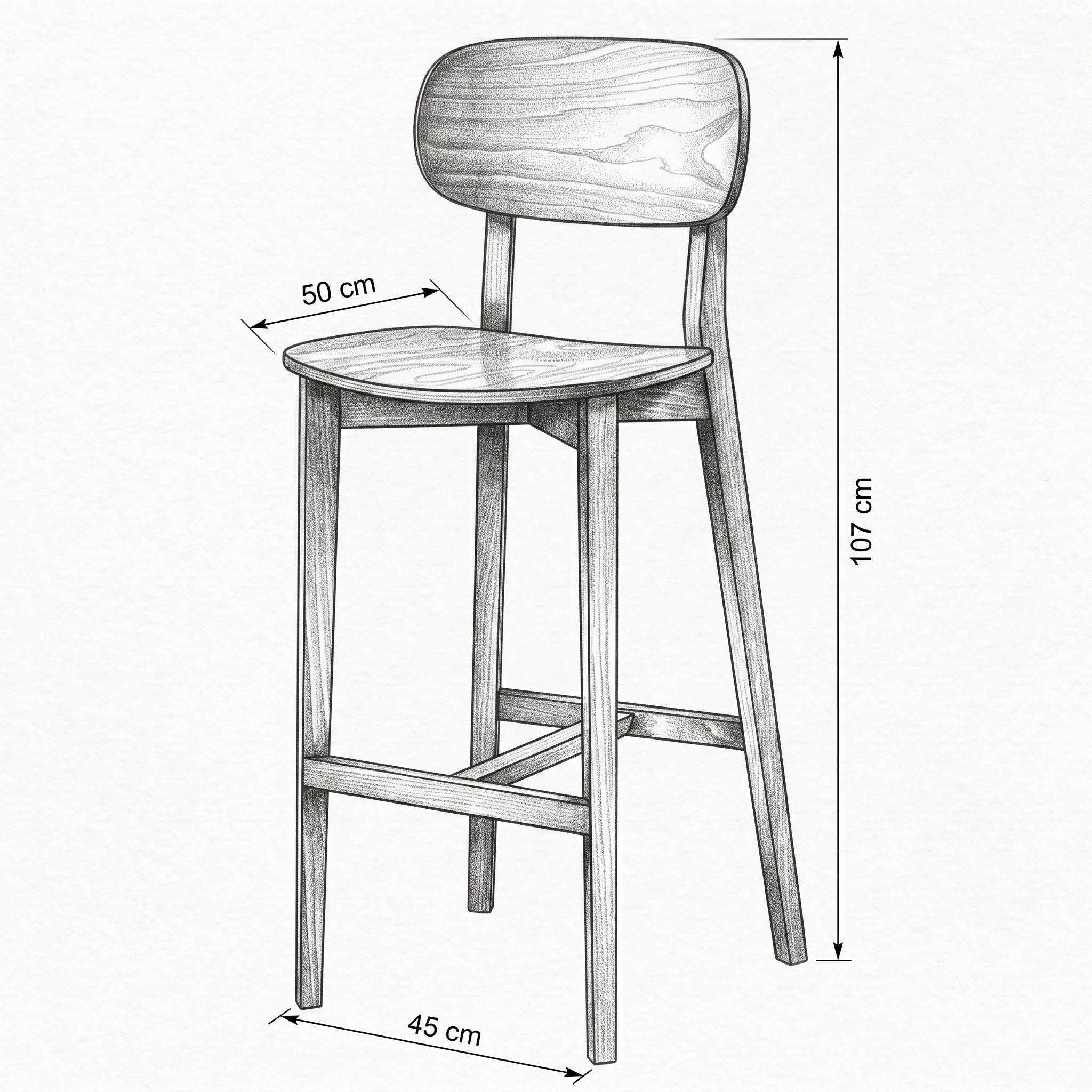 HASAGAÇ Pesca 9250 Solid Walnut Wood Bar Stool | Modern Ergonomic Backrest Design