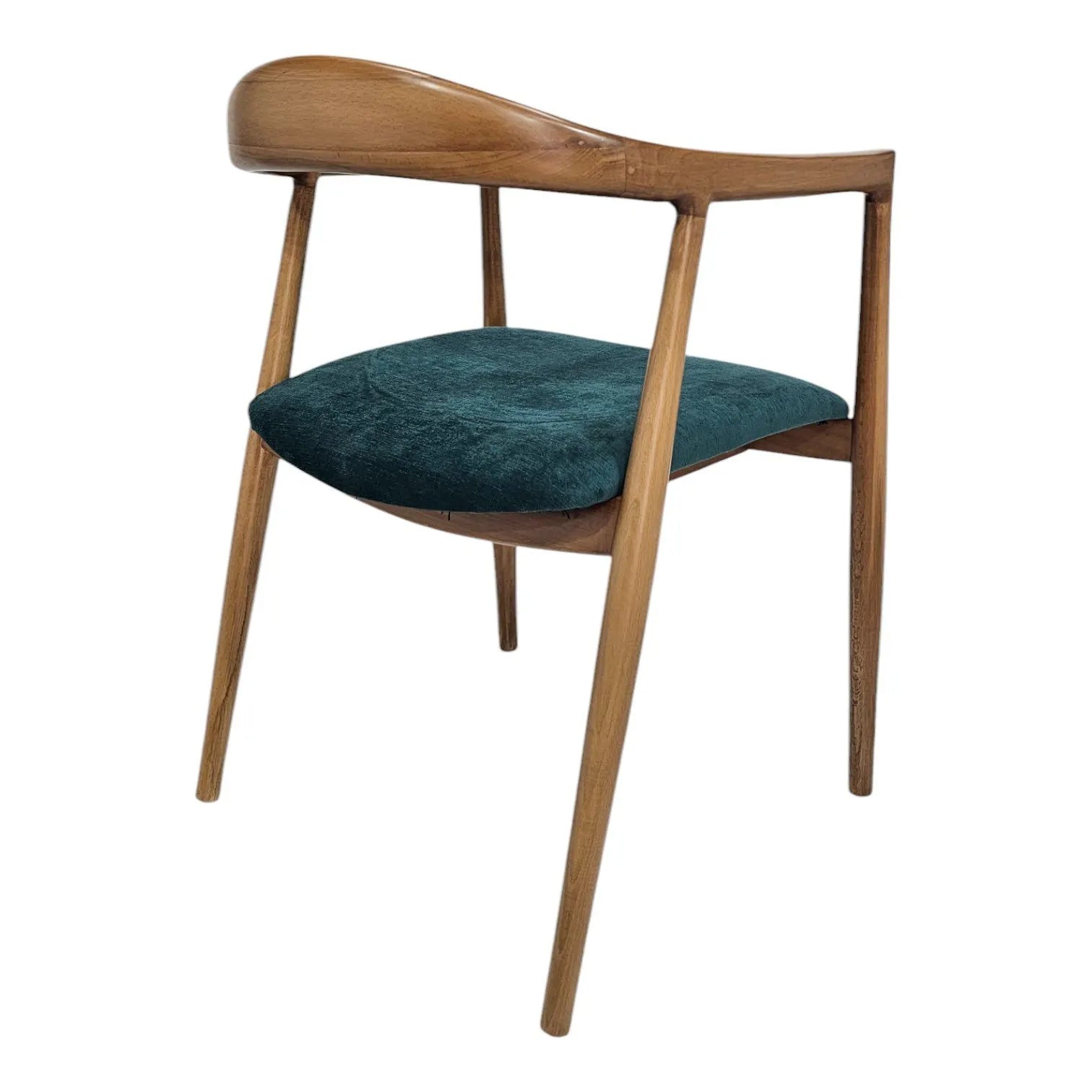 HASAGAÇ Capriolo Modern Wooden Chair - Beech Walnut, Petroleum Green Cushion