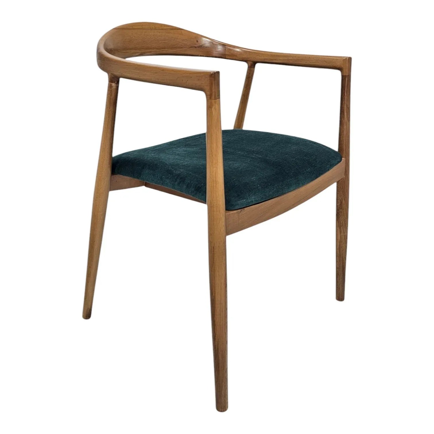 HASAGAÇ Capriolo Modern Wooden Chair - Beech Walnut, Petroleum Green Cushion